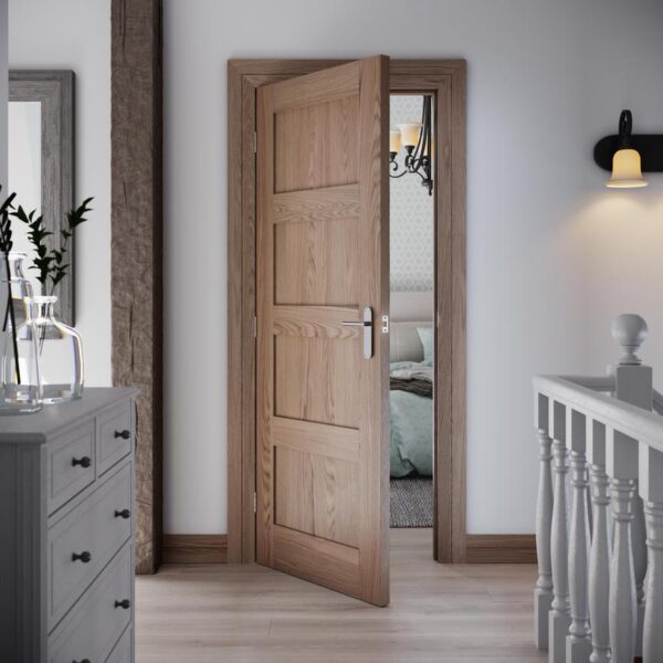 Howdens Shaker Oak 4 Panel Pre-Finished FD30 Fire Door - Image 3