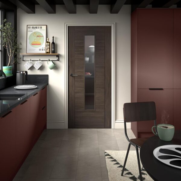 Howdens Daytona Laminate Walnut Pre-Finished Clear Glazed Door