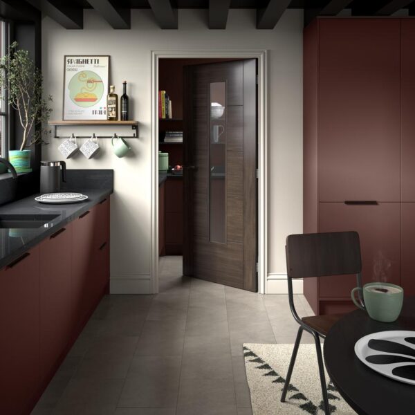 Howdens Daytona Laminate Walnut Pre-Finished Clear Glazed Door - Image 2