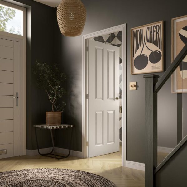 Howdens Donnington White Smooth 4 Panel Moulded FD30 Fire Door