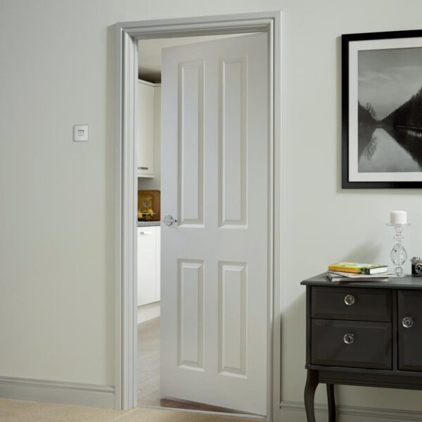 Howdens Donnington White Smooth 4 Panel Moulded FD30 Fire Door - Image 3